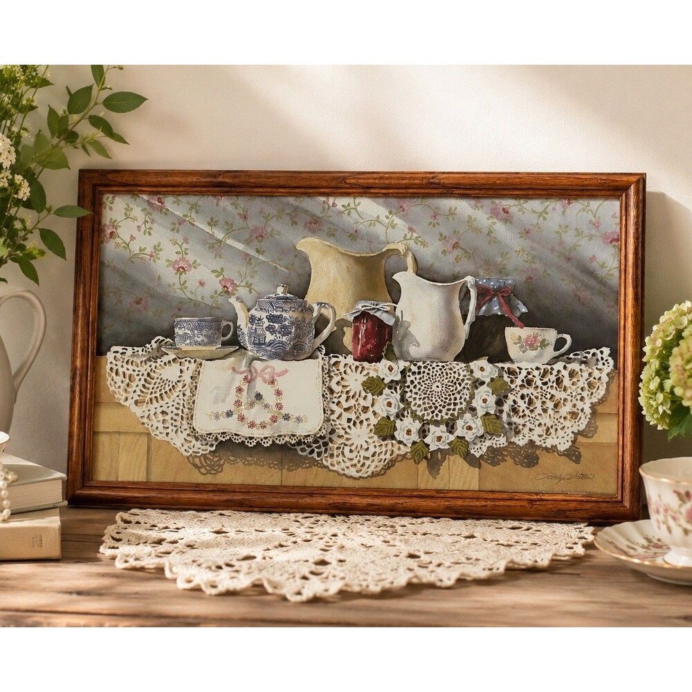 Carolyn Watson Doilies Teacups Pitchers Signed Framed Art Print Grandma 19x11